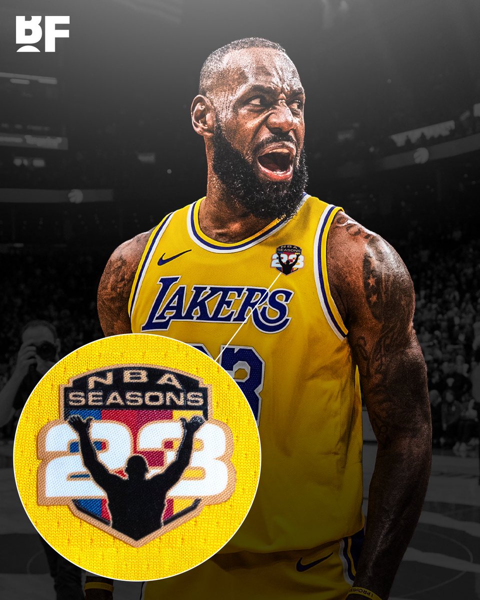 bballforever_'s tweet image. BREAKING: LeBron James will wear a special-edition patch on his jersey to celebrate his record-setting 23rd NBA season, beginning tonight in Sacramento, the city where he made his NBA debut in 2003 👑

The patch, which LeBron will wear for the remainder of the season, features a…