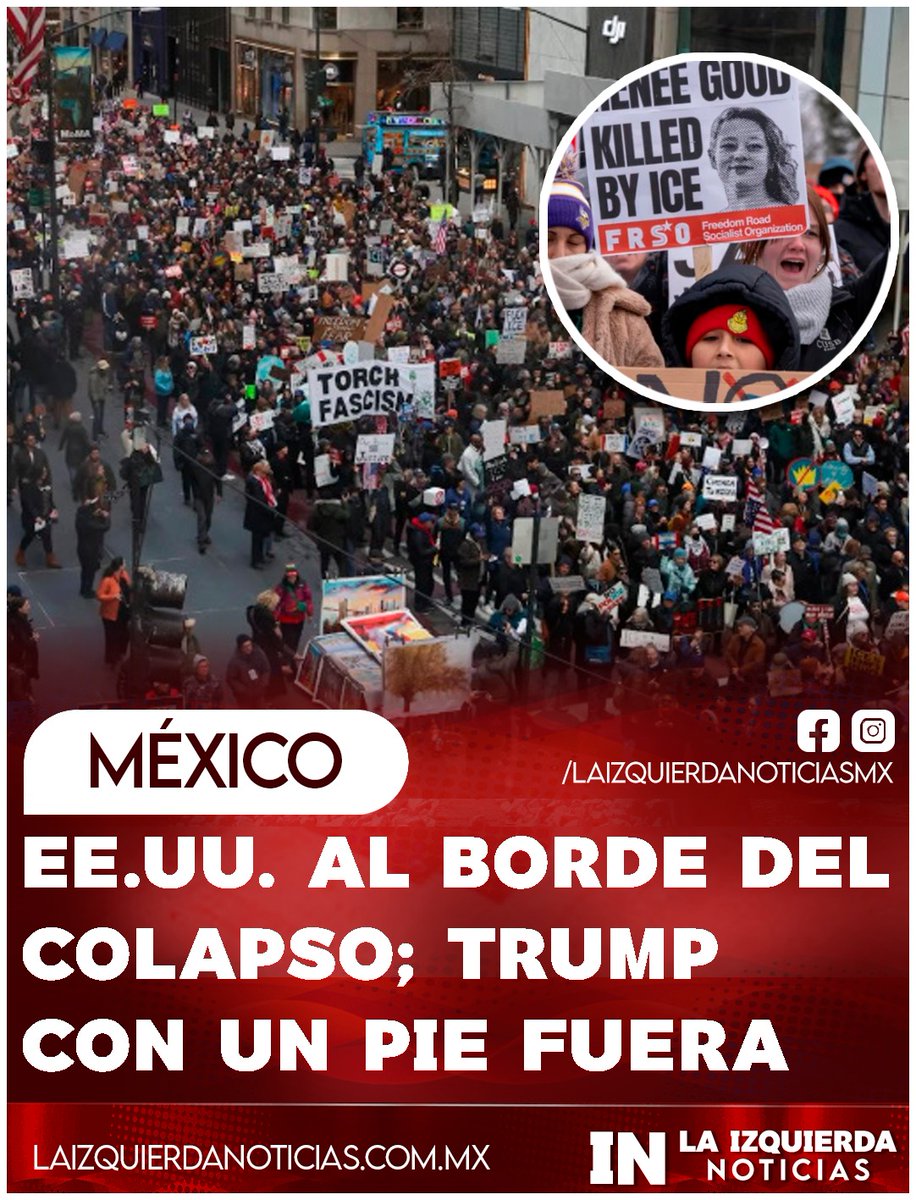 SE EQUIVOCÓ TRUMP…Más de mil protestas se registraron este fin de semana en Estados Unidos. Latinos y estadunidenses exigen la renuncia de Donald Trump, el castigo por el asesinato de Renee Good y la expulsión de los agentes de ICE. Las revueltas se han extendido a todo el país.