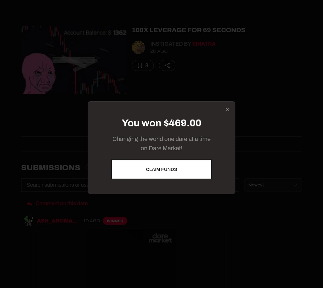 Ash_Anomage's tweet photo. W's in the chat just won the 100x leverage trading dare on @daremarket 

Told yaa i gotta cook something crazyy for daremarket so did I. https://t.co/Cfqgt8uCS7