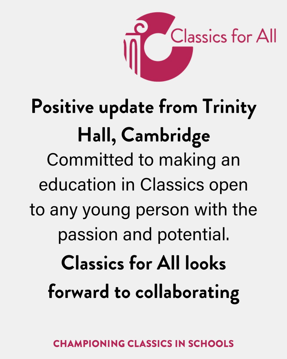 classicsforall's tweet photo. Positive news from Trinity Hall, Cambridge: the college has reaffirmed its commitment to widening participation and will work with us to encourage applications from all backgrounds. Classics should be open to everyone – state and independent alike. Talent is everywhere. https://t.co/aI8mUnmyyl