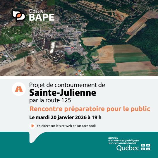 𝗜𝗡𝗩𝗜𝗧𝗔𝗧𝗜𝗢𝗡 | Rencontre préparatoire pour le public en vue de la consultation publique sur le projet de contournement de Sainte-Julienne par la route 125.    
bape.gouv.qc.ca/fr/dossiers/sa… 

#audience #route125 #saintejulienne #mrcmontcalm #mrcmatawinie