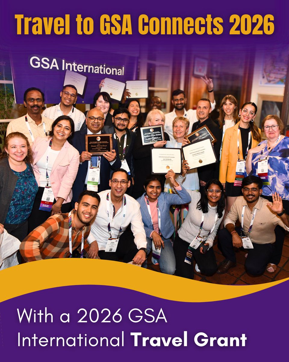 geosociety's tweet photo. International Travel Grants for GSA Connects 2026 are here! ✈️

These grants support international students and early career professionals traveling to present their research at GSA Connects 2026 in Denver, Colorado, USA.

Two opportunities are available:
• GSA International 2026 Travel Grant – for students and early career professionals based outside North America
• Christopher I. & Irene N. Chalokwu 2026 Travel Grant – for students in Africa researching African geology

Apply by 15 March for a chance to present your research to a global audience and expand your professional network: https://t.co/PBpwcrlT8p

#GSAConnects2026 #TravelGrants #Geoscience