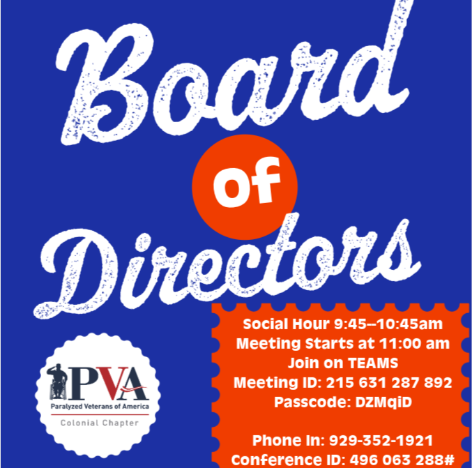 ColonialPVA's tweet photo. Colonial PVA BOD Meeting Wednesday January 14th, 2026 9:45 AM Social Hour / 11:00 AM - https://t.co/2anpjIH5jT https://t.co/MeDCNoRI6d