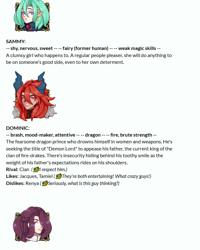 maimiestoybox's tweet photo. -- NEWS -- 
Last Boss Training itch io page has been updated with all character profiles and a new summary of the story
This SNES JRPG inspired otome game will be released in chapters starting with Dominic in early 2026! Please keep your eye out https://t.co/hraGvFwg48