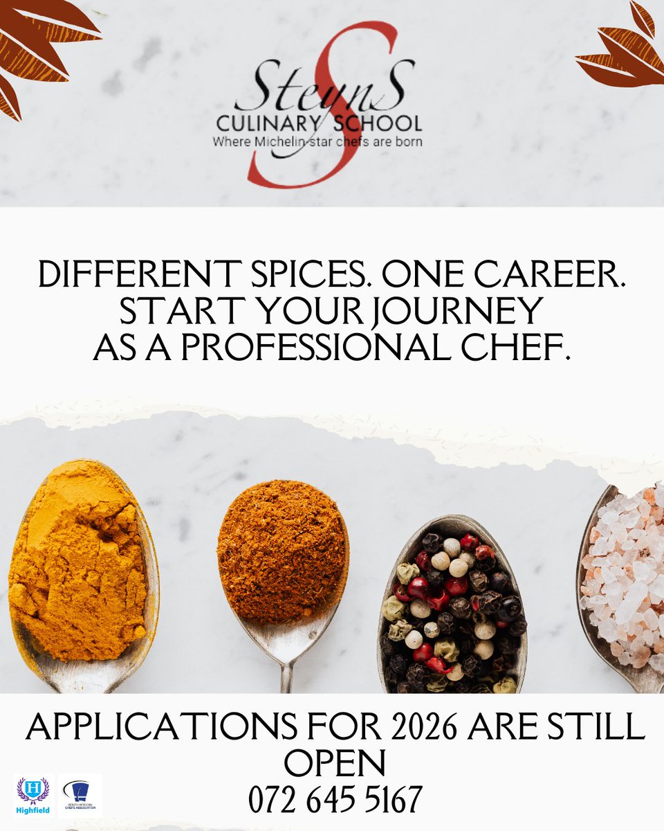 SteynsCS's tweet photo. Matric results out 13 Jan.
Turn your passion for flavour into a career.
Professional Chef Course starts 19 Jan.

#ChefCourse #SchoolLeavers #MatricResults #ChefCareer https://t.co/Y5R1WJAPUg