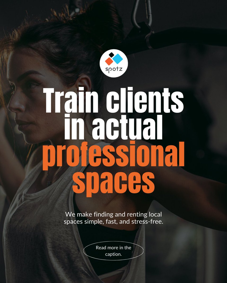 findspotz's tweet photo. Your clients are tired of training in your garage. You're tired of praying it doesn't rain at the park.

Fitness pros book climate-controlled spaces through Spotz for training &amp; classes. 

No revenue splits, no gym politics. Just your business, your way. https://t.co/ztOwVHgLre