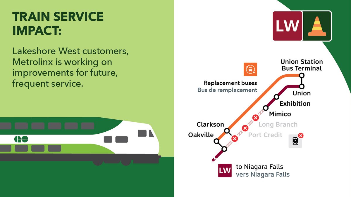 GOtransit's tweet image. 🚊📆 Lakeshore West Service Adjustments Jan. 17 – 18 

➡️ Trains between Niagara Falls and Oakville.
➡️ GO buses between Oakville/Clarkson GO to Union Station Bus Terminal.
➡️ Trains between Mimico and Union. 

gotransit.com/en/the-future-…