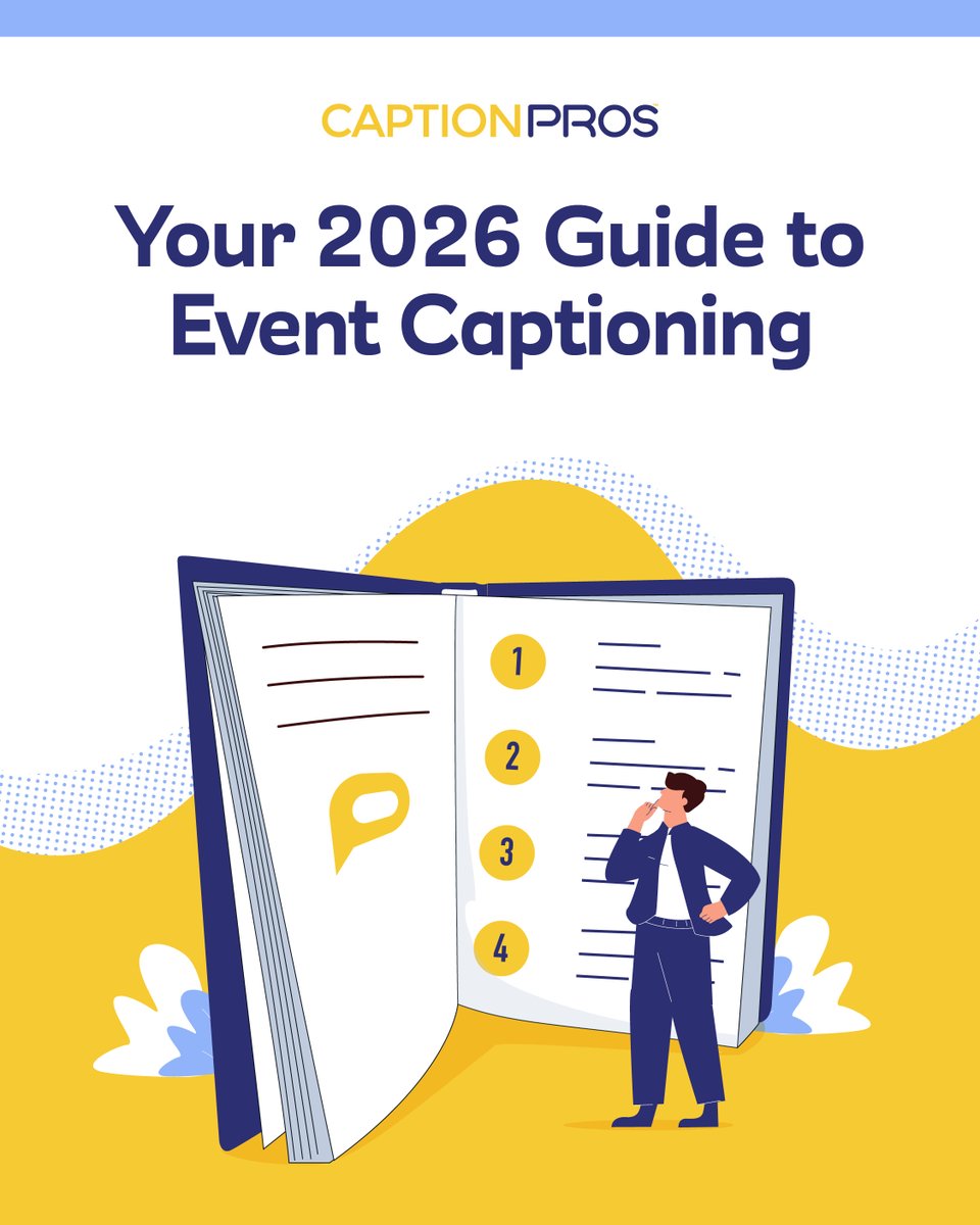 Check out our new guide if you’re planning conferences, trainings, livestreams, or hybrid events in 2026: bit.ly/4a5pG9j 

ALT:
Illustration of a man reading an oversized books with the text "Your 2026 Guide to Event Captioning"