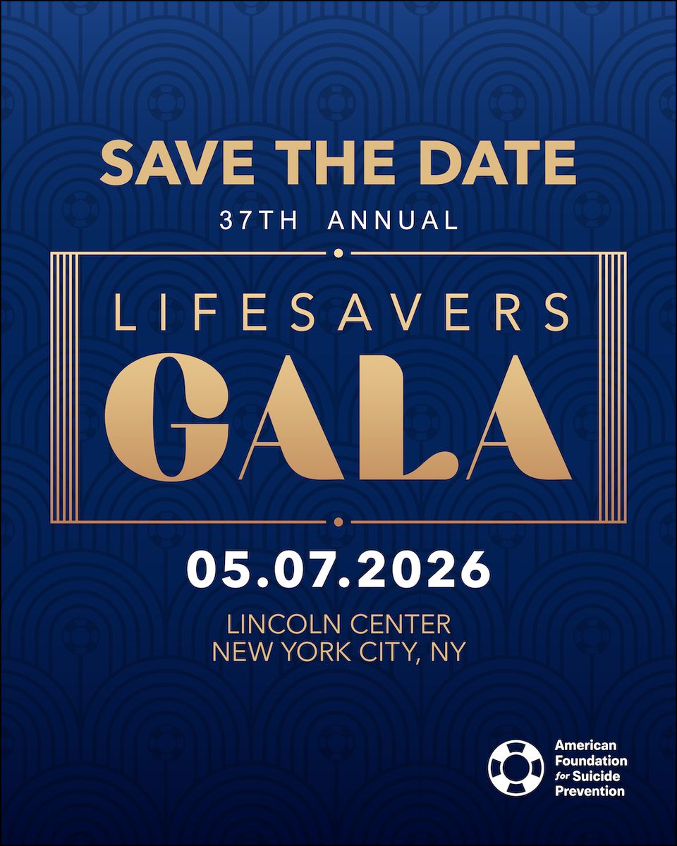 afspnational's tweet image. Our 2026 Lifesavers Gala celebrates progress in the fight to prevent suicide and honors those making a profound impact. 💙

The Lifesavers Gala recognizes individuals and organizations who have elevated public discourse around suicide.

Stay tuned to hear our 2026 honorees!