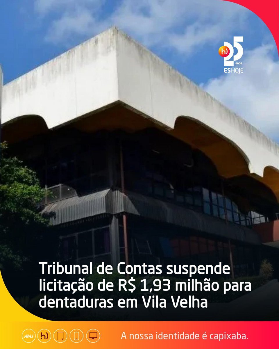 eshoje's tweet photo. O Tribunal de Contas do Espírito Santo suspendeu uma licitação milionária da prefeitura de Vila Velha para próteses dentárias, apontando indícios de irregularidades.
https://t.co/AuxVK1qQie
#tces #licitação #eshoje https://t.co/WlfXC1wF9g