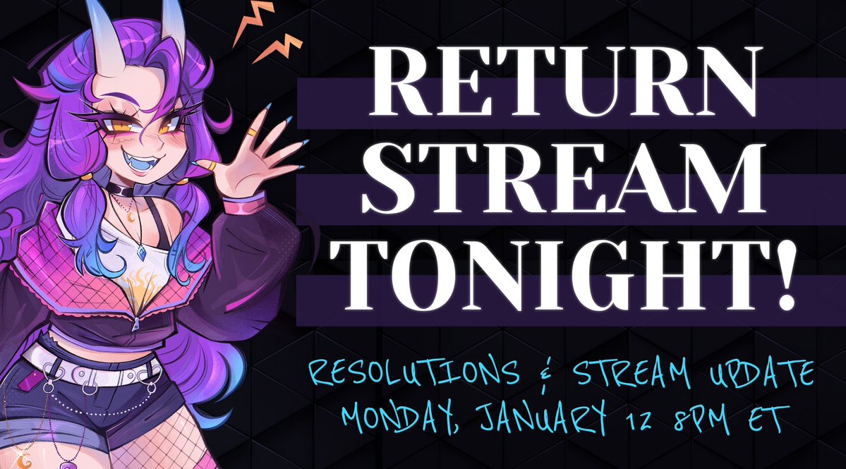 LucaNassu_'s tweet image. ‼️  Don't miss my return TONIGHT ‼️ 

🗓️  Monday, January 12th @ 8pm ET
💜  Let's chat goals, resolutions &amp;amp; plans! I'll update y'all on what we're doing &amp;amp; see what everyone has been up to!

I've missed y'all &amp;amp; can't wait to catch up!

🔗 Profile for Info  |  🎨 : #TRICKSTERBEAR