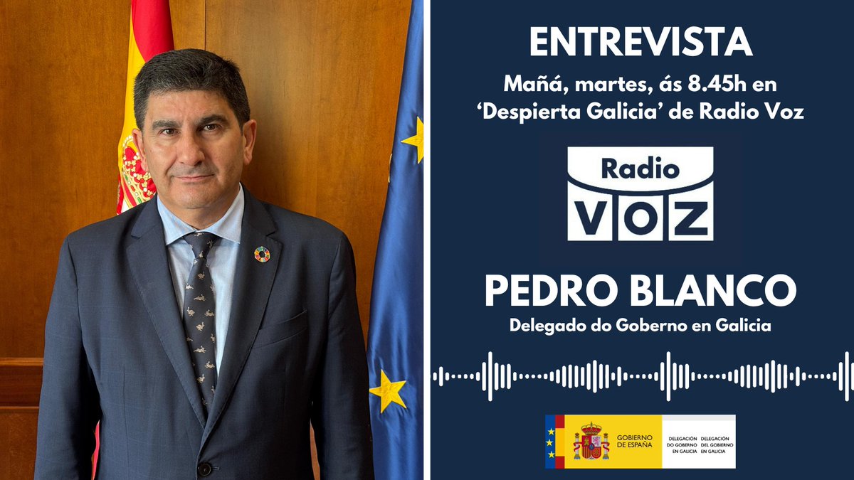 🎙️ O delegado <a href="/blancolobeiras/">Pedro Blanco</a> analizará mañá en <a href="/Radio_Voz/">RadioVoz</a> a actualidade galega.

📻 Dende as 8.45 horas, non perdas a entrevista nas ondas ou na web da emisora.

➡️ radiovoz.com