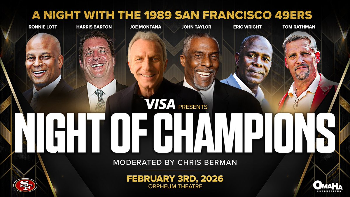 Excited to take the stage with my Super Bowl XXIV teammates as we relive memories from our 1989 championship season. Join us February 3rd for Night of Champions at the Orpheum Theatre. Get your tickets now at broadwaysf.com