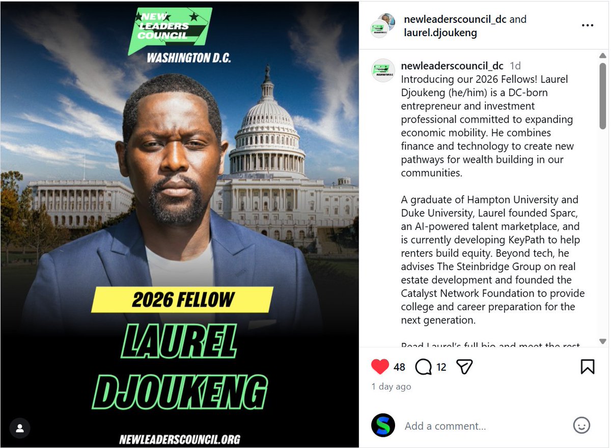 Big appreciation to <a href="/NewLeadersCncl/">New Leaders Council</a> for naming our Founder <a href="/LaurelDjoukeng/">Laurel Djoukeng</a> , a 2026 NLC DC Fellow.

Honored to be recognized for leadership grounded in impact, equity, and innovation. Proud moment for the Sparc community.

#Leadership #EconomicMobility #Sparc #NLC #DCLeaders