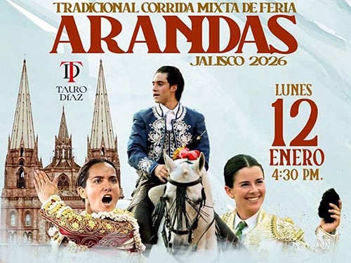 Arandas (Jalisco) MEX hoy mixta de Feria en plaza portátil con el rejoneador Tarik Othón, la matadora <a href="/paolasanroman7/">Paola San Román</a> y la novillera <a href="/miriamcabas/">Miriam Cabas</a> con reses de Cerro Viejo <a href="/portaltaurino/">Portal Taurino</a>