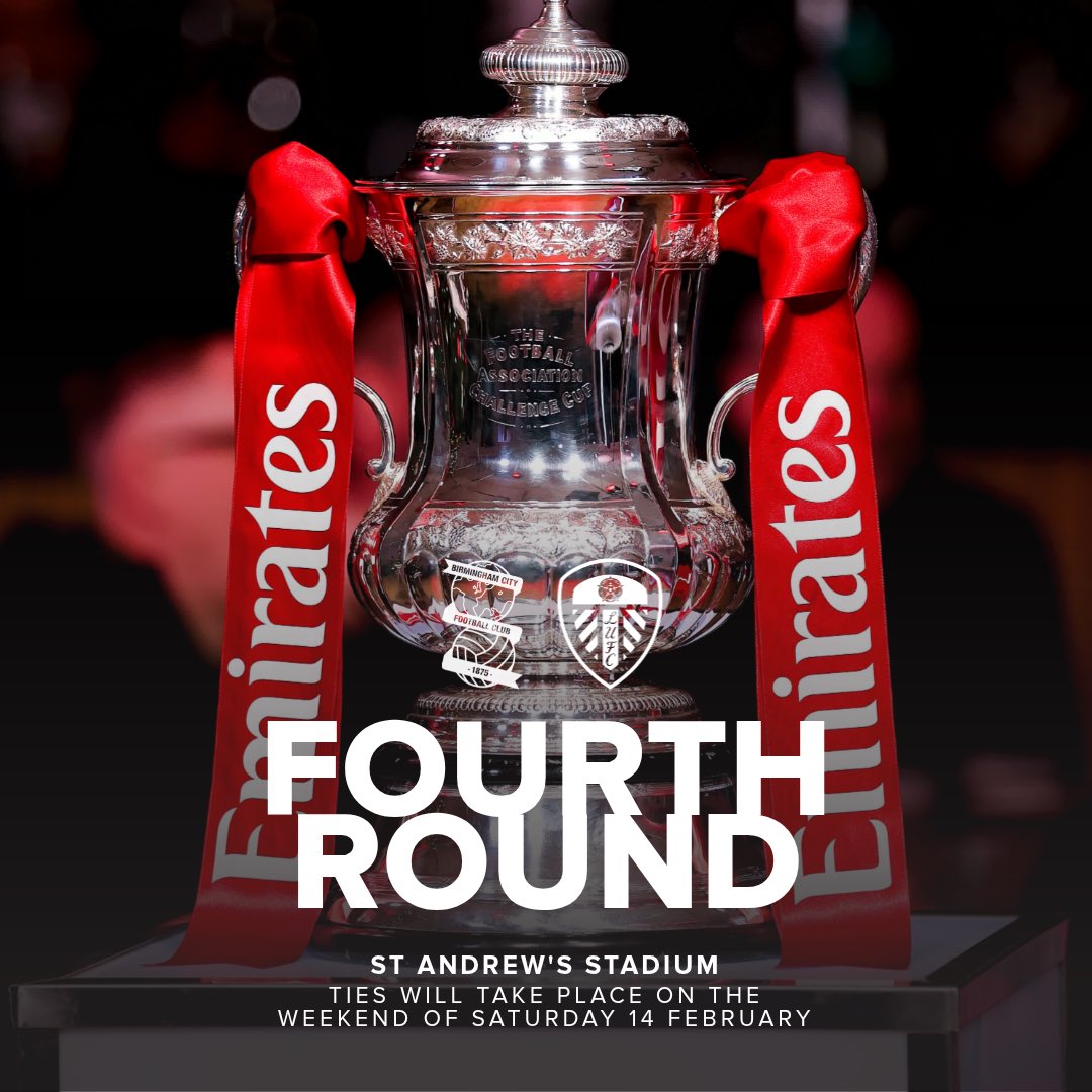 LUFC's tweet photo. 🏆 #LUFC have been drawn away to Birmingham City in the fourth round of the @EmiratesFACup. The tie will be played on the weekend of Saturday 14 February https://t.co/Sgh4zalDOI
