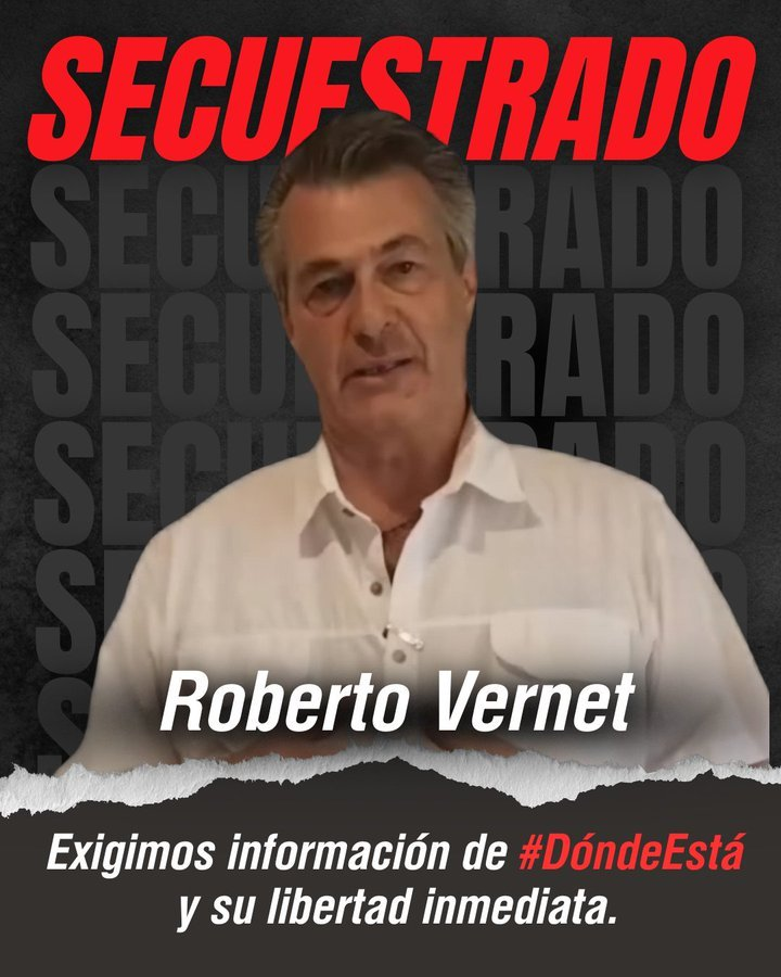 VenteDDHH's tweet photo. Roberto Vernet, ingeniero, empresario y dirigente político en el estado Carabobo permanece secuestrado desde el 21 de noviembre de 2025.

Funcionarios a la orden del régimen se lo llevaron mientras realizaba ejercicios en un parque ubicado en la ciudad de Caracas. 

Sus familiares no han podido verlo, porque al igual que muchos otros presos políticosm se encuentra en aislamiento prolongado. 

Exigimos libertad para Vernet y todos los presos políticos.