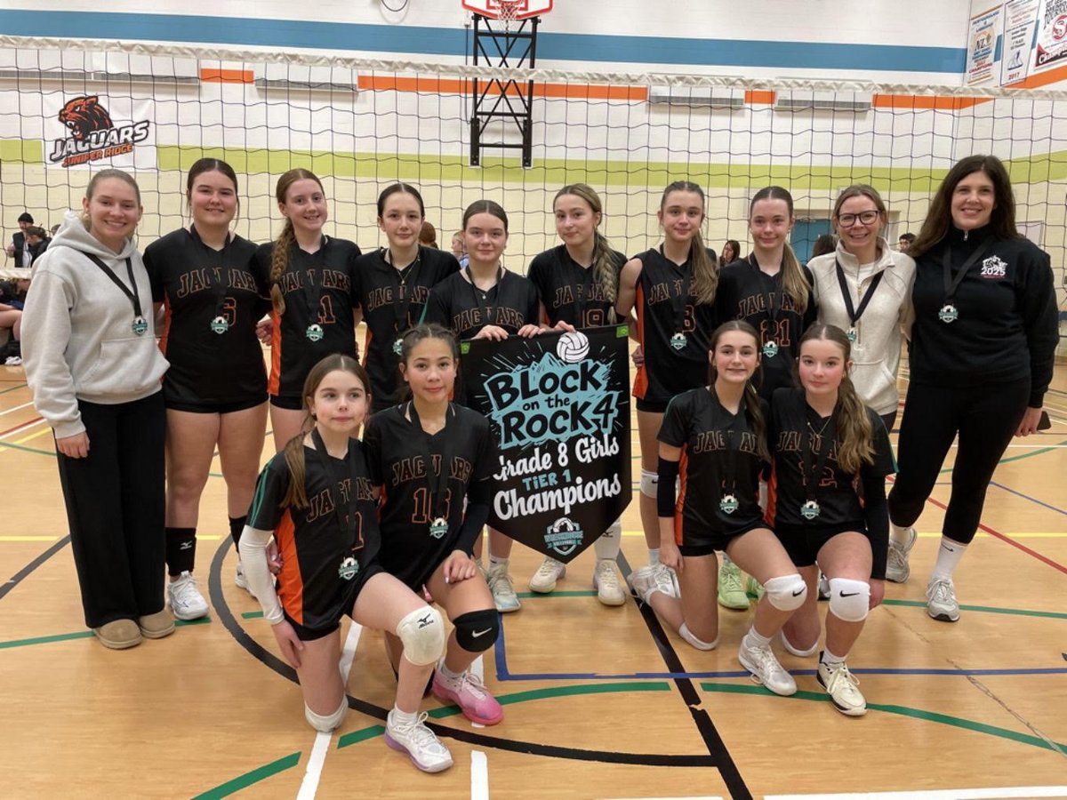 Congratulations to our Grade 8A Girls Volleyball team on winning the Block on the Rock 4, Tier 1 Championship this weekend. Thanks girls for representing our school so well. Go Jaguars!!!