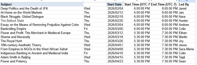 drumm_colin's tweet photo. Mimbres School Reading Groups schedule Spring 2026. Enroll in a course or get a Patron subscription to attend. Recordings available in the archive for Supporters. https://t.co/k6UKWQtoD4