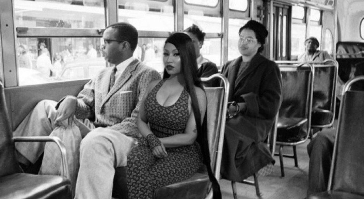 iiMARKISii's tweet photo. Rare picture of Nicki Minaj on the bus with Rosa Parks in 1955 refusing to give up her seat. 📸 https://t.co/Vo6h2RzRzC