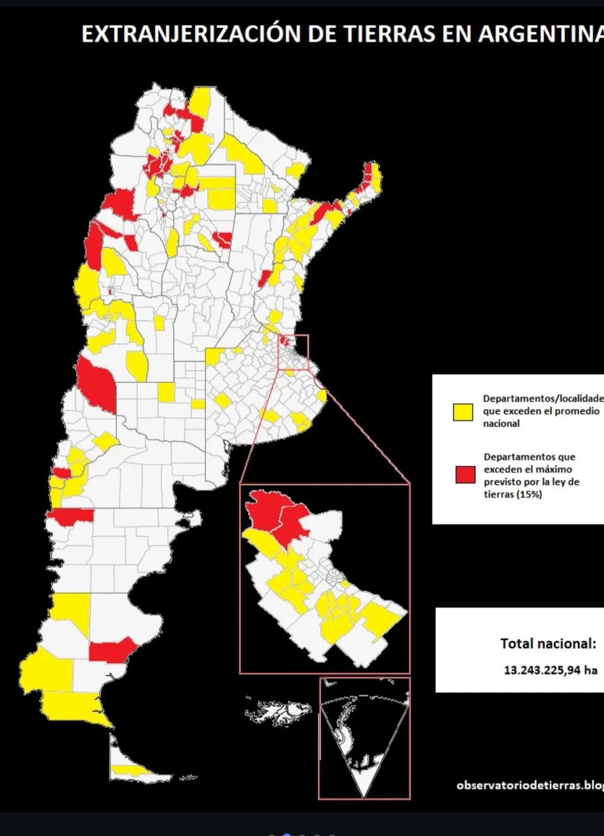 francodelfabbro's tweet photo. @MarianaZuvic Mapa elaborado por UBA y CONICET sobre la extranjerozación de la tierra https://t.co/5NrnVO9qgW