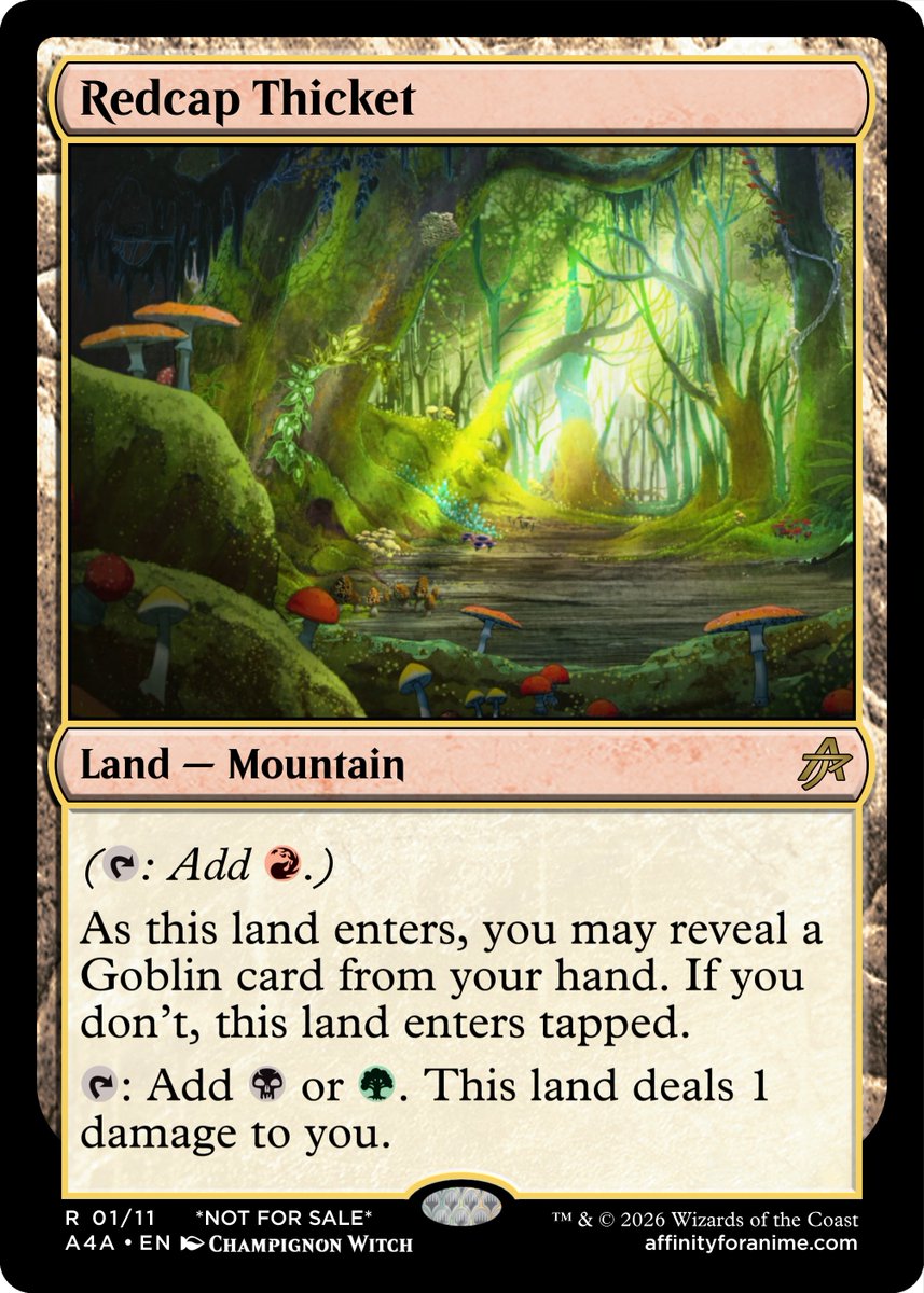 affinity4anime's tweet photo. As I've been making these 3-color creature-type lands, I noticed a few creature types overlap in the same 3 color combination as well as the "central" color they primarily identify with. #mtg #magicthegathering #proxy #custommtg #EDH https://t.co/y5O1rk55YY