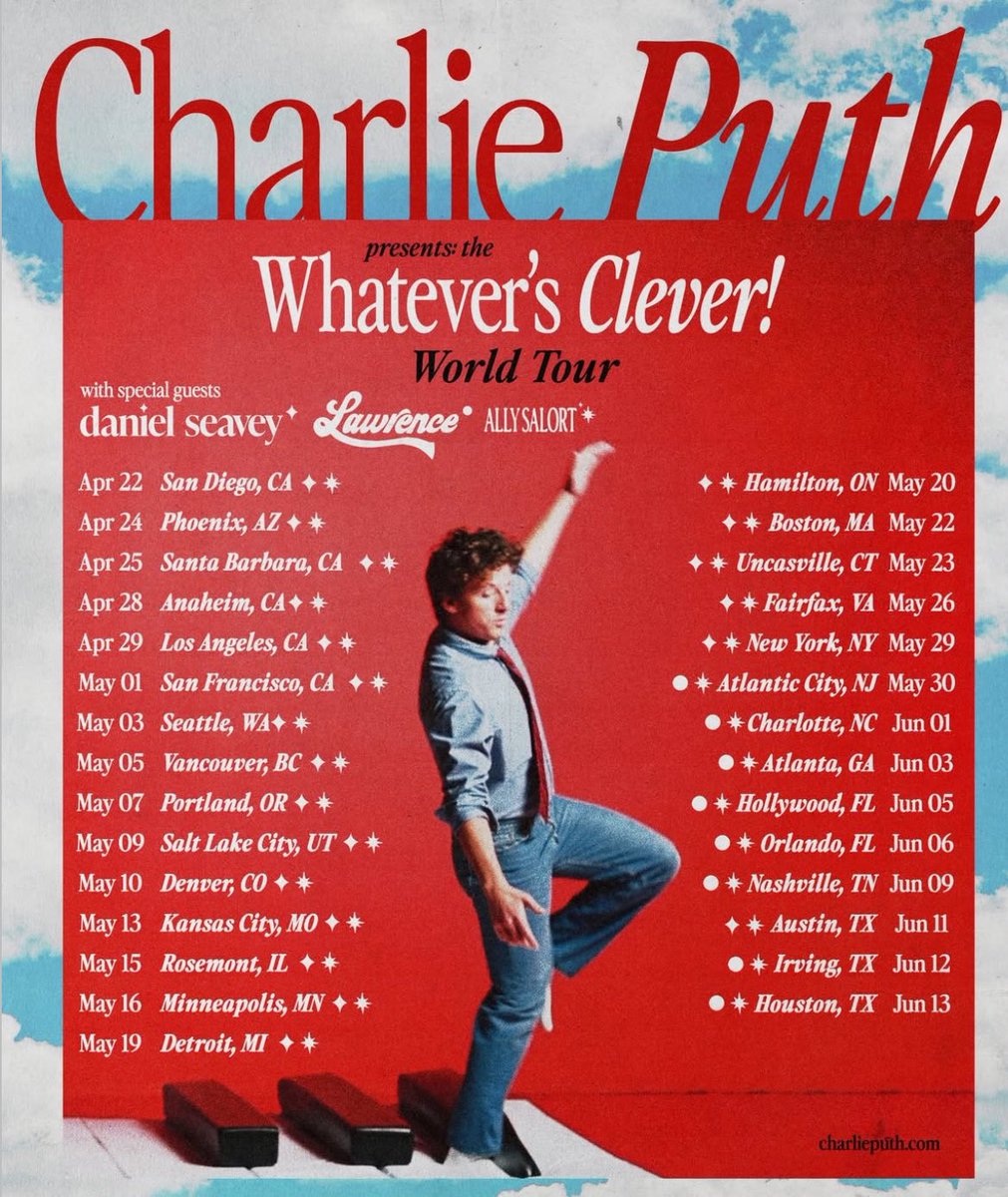🚨| Daniel Seavey will be opening for Charlie Puth from April-May of this year