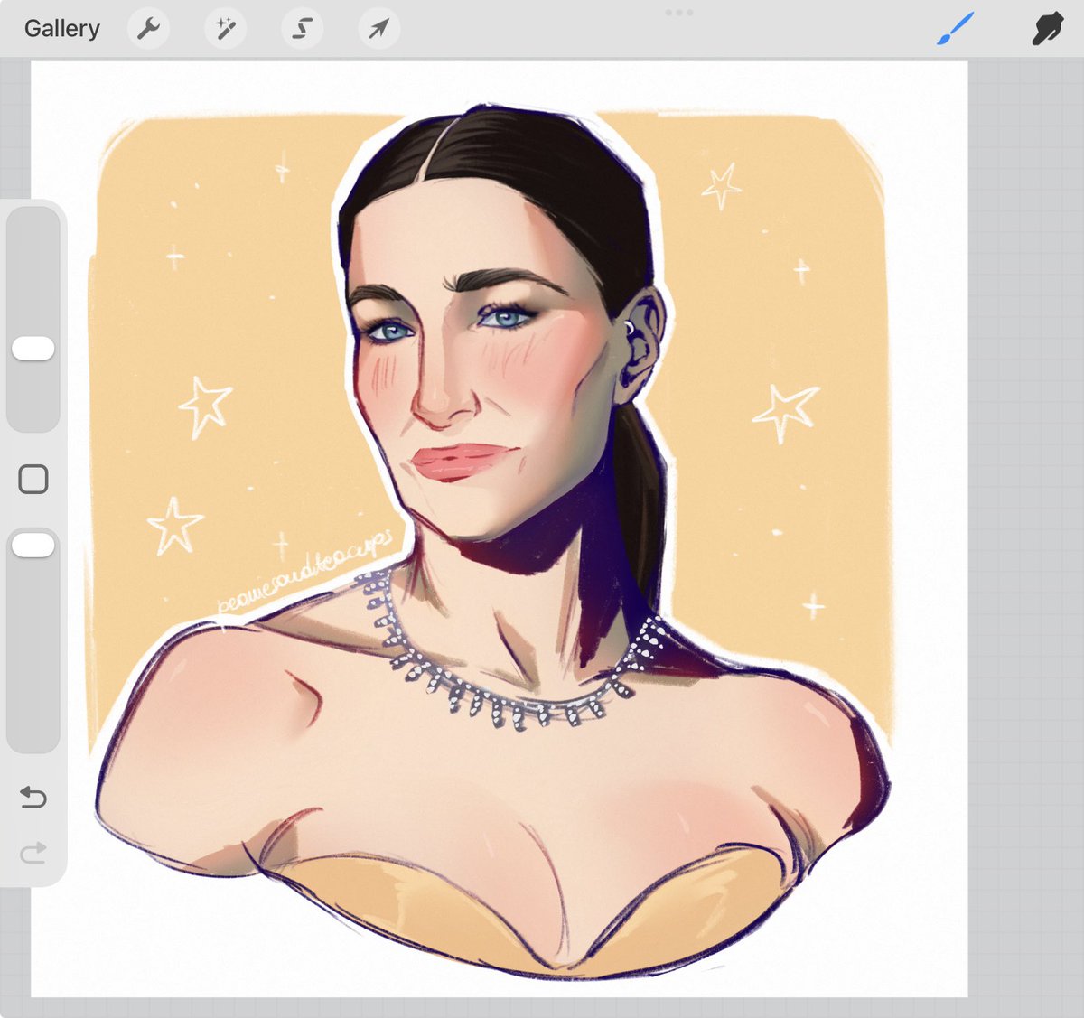 peoniesandcups's tweet image. not missing the chance of drawing this picture of Kathryn getting ready for Golden Globes, she’s our princess🥺

#KathrynHahn #GoldenGlobes2026