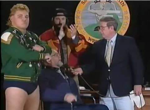 thestro's tweet image. #Flashback; As Robbie Eagle  with the legendary Ron Wright, Dutch Mantell (Zeb Colture of WWE), and Bob Caudle during an interview for Smokey Mountain Wrestling #TeamStro
