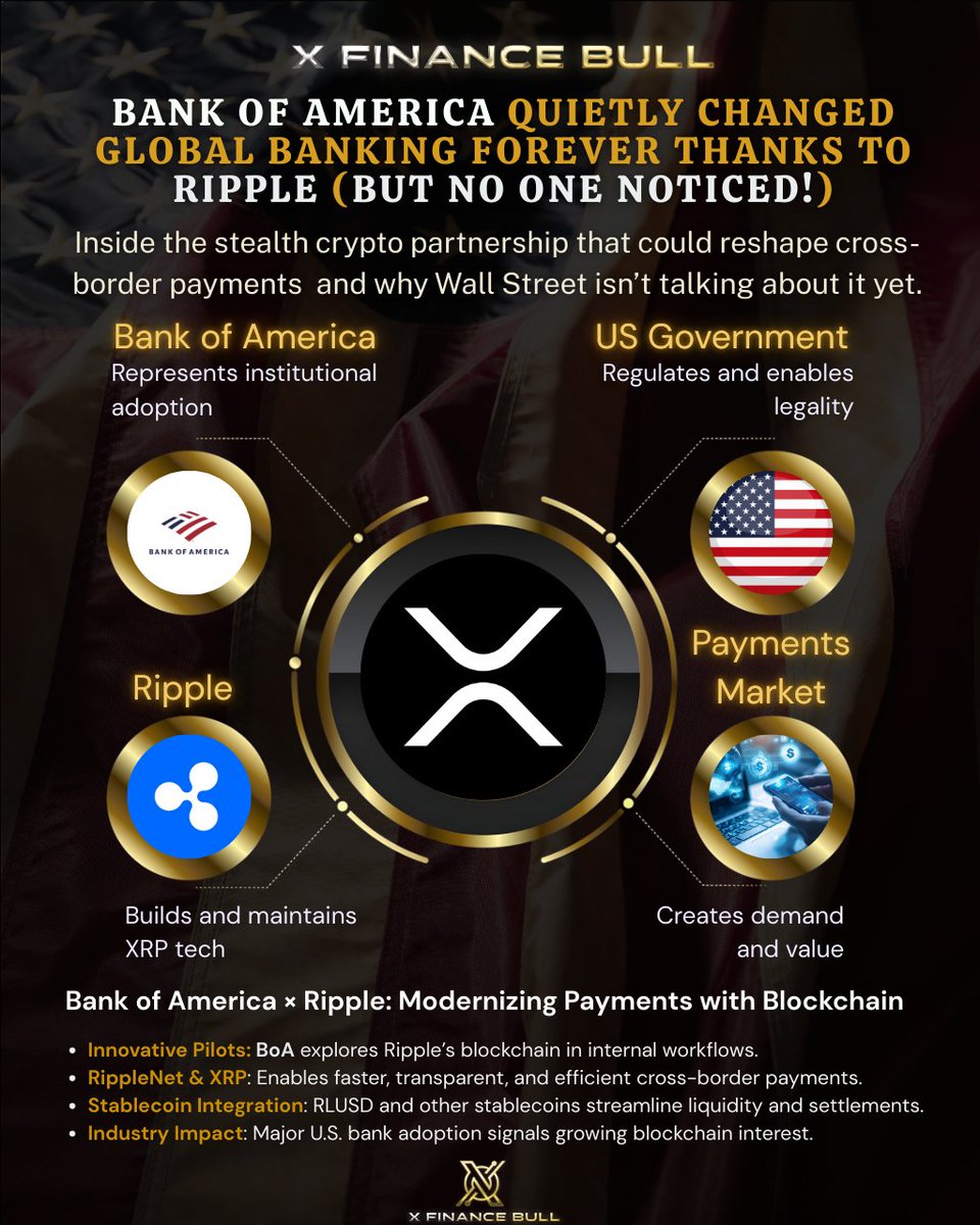 🚨 Bearish on $XRP? Bank of America is already running tests with Ripple  Cross-border payments are being rewritten. Ripple provides the tech. BoA  runs the tests. The U.S. enables the legality. You