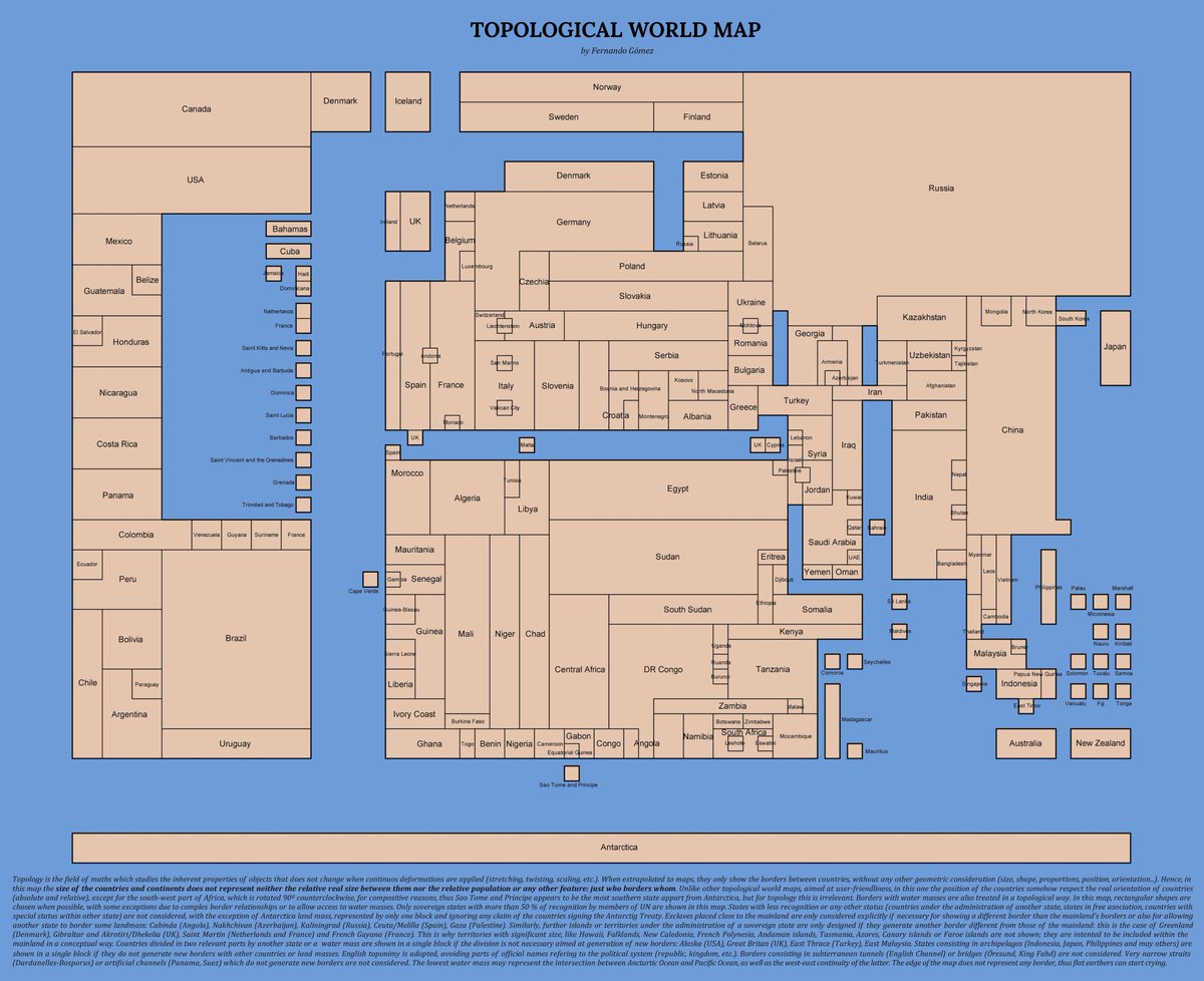Civixplorer's tweet image. Topological world map: where only land borders matter.