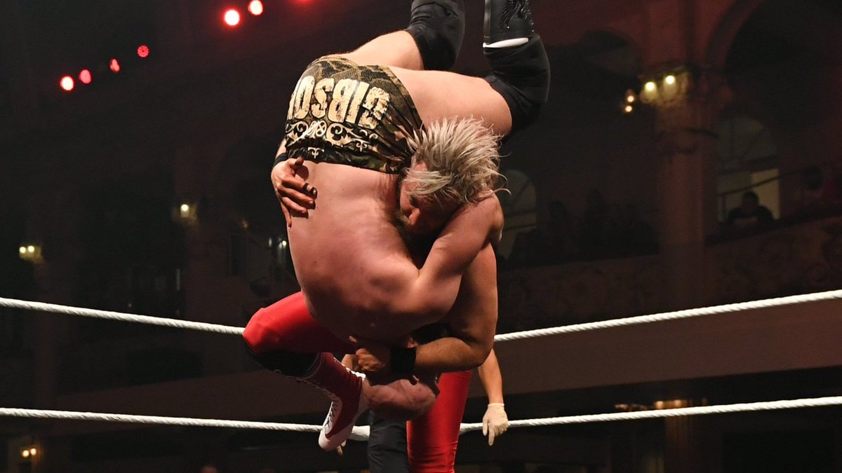 NXTUK_Legacy's tweet image. Jan. 12, 2019:

At Empress Ballroom, Grizzled Young Veterans (@ZackGibsonGYV &amp;amp; #JamesDrake) def. Moustache Mountain (#TylerBate &amp;amp; @trentseven) to become the inaugural #NXTUK Tag Team Champions in the opening match of Takeover: Blackpool.

📸 WWE