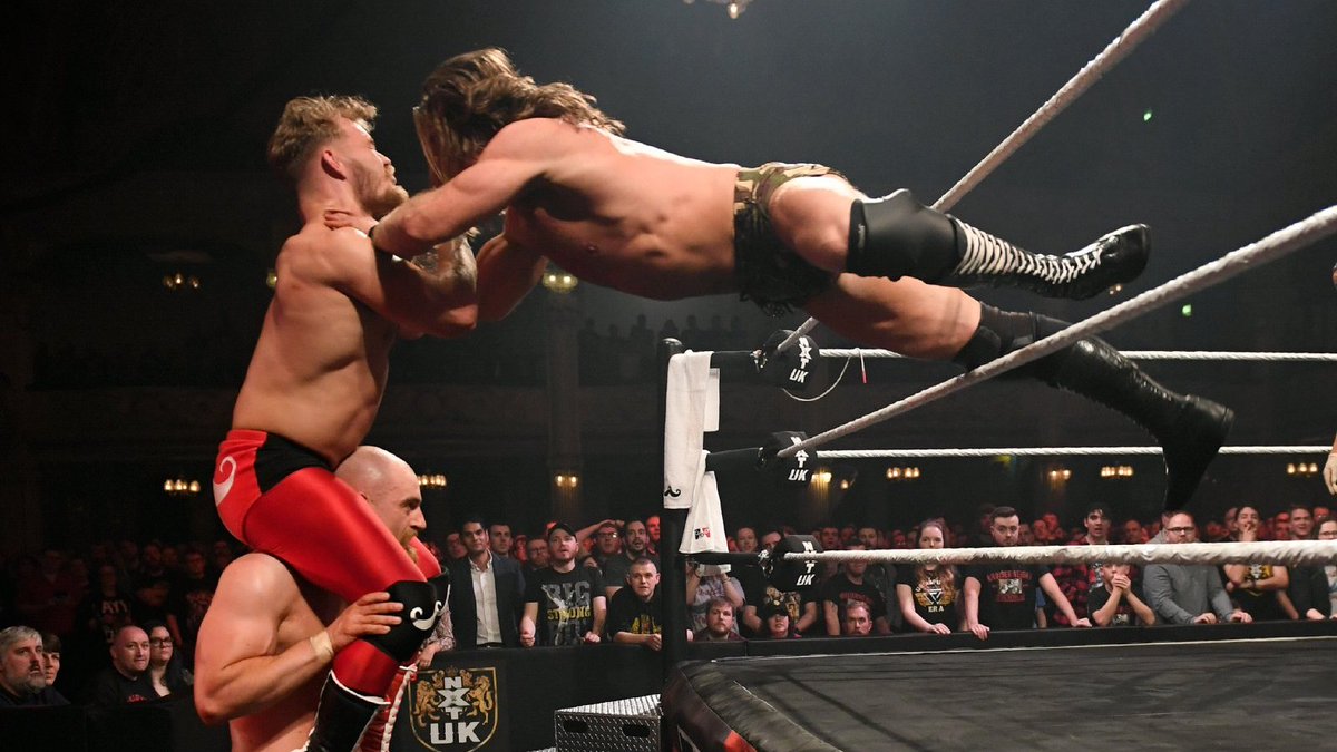 NXTUK_Legacy's tweet image. Jan. 12, 2019:

At Empress Ballroom, Grizzled Young Veterans (@ZackGibsonGYV &amp;amp; #JamesDrake) def. Moustache Mountain (#TylerBate &amp;amp; @trentseven) to become the inaugural #NXTUK Tag Team Champions in the opening match of Takeover: Blackpool.

📸 WWE