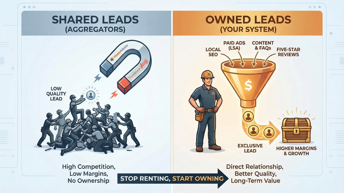 w3solved's tweet photo. Stop renting your leads. Start owning them. 🏠🔨

If you rely on Thumbtack or Angi, you don't own the customer relationship. 

Read the full strategy guide on how smart roofing companies generate quality leads independently: https://t.co/Si0VfZ9Nqb

#RoofingBusiness #SEO #LeadGen https://t.co/5dHOqTKSqp
