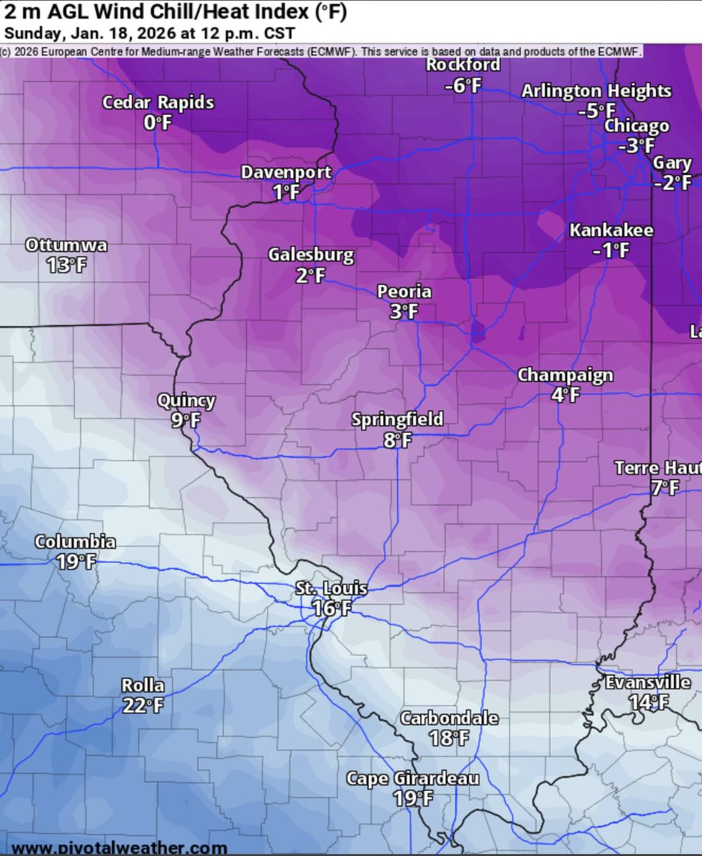 WindyCityWxMan's tweet photo. Time not yet confirmed for the #Bears vs #LA #Rams on Sunday, but #Chicago won’t be a welcoming city for fair weather California fans

Model blend wind chills near 0° or even below 0° if we get the early game. Could be the coldest playoff game ever played in #Chicago is 2° Bears-Green Bay game in 2008, which is not only the coldest playoff game but also the coldest ever game at Soldier Field. Actual air temps also forecast in the single digits so this should rank in the top 10 coldest of all time

#BearDown— WAY down

https://t.co/s22dyTcfu6
