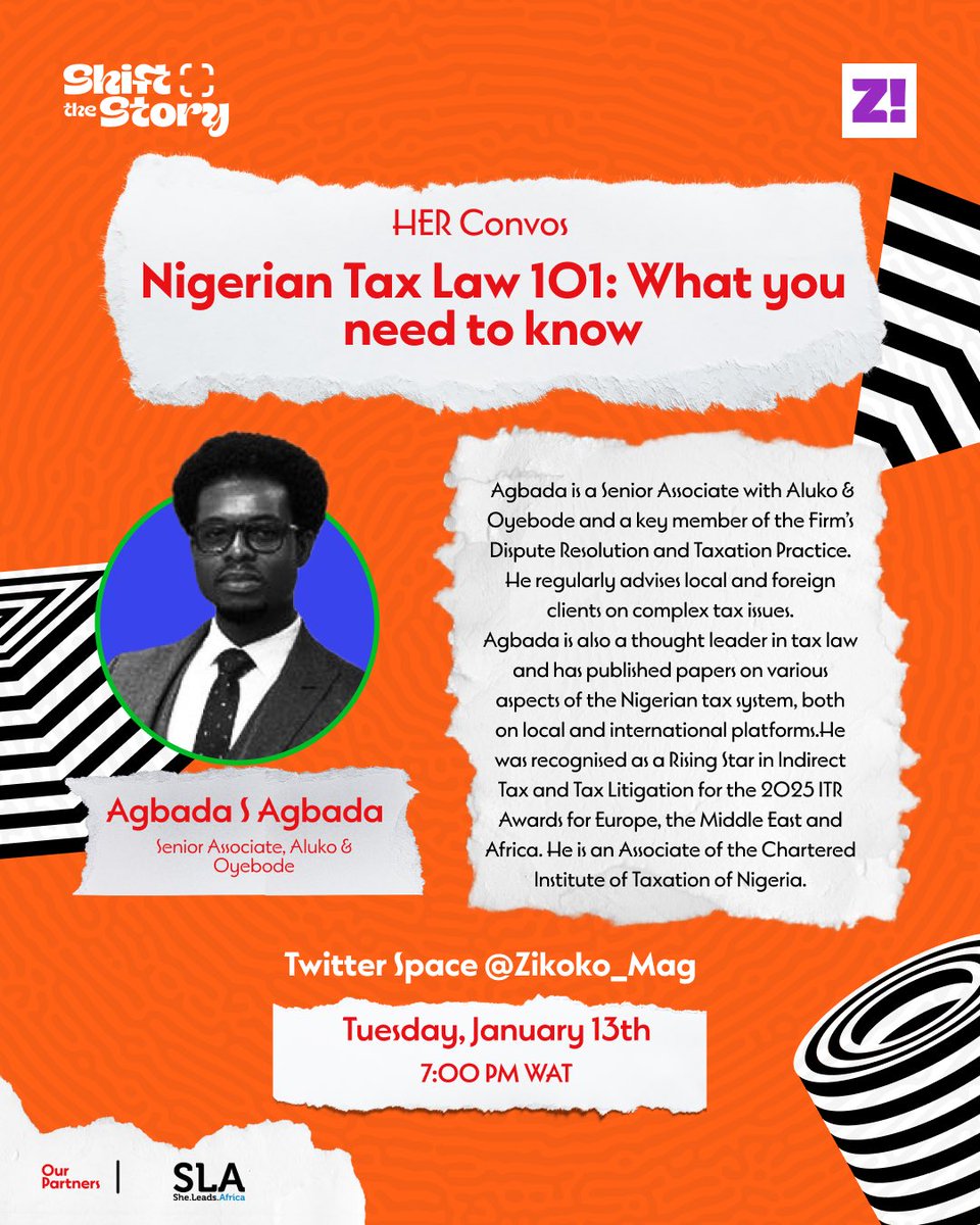 Zikoko_Mag's tweet photo. Join us for a discussion with @agbada_s a Senior Associate at the renowned law firm Aluko & Oyebode. 

He will provide essential insights into the new tax laws, breaking down the latest policies and levies, and explaining how they impact your finances. 

Set your reminder here https://t.co/dZj6uSaaAu

#shiftthestory