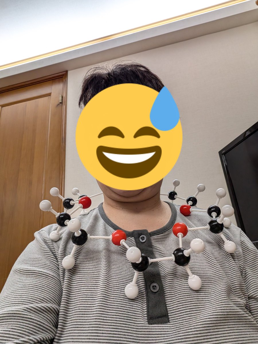 Periodic_apt's tweet photo. 18-クラウン-6、クラウン型にしてみた。
こちらのほうが綺麗に整いやすいかも。
で、やっぱり被ってみたんだけどデカすぎるね😂
#分子模型
#SinOrg
#クラウンエーテル https://t.co/6Nxx57wDzO