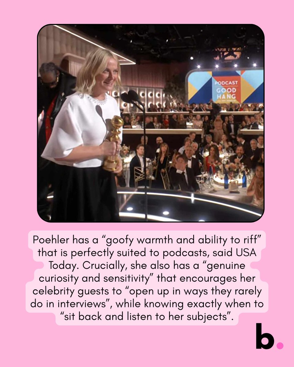 Boxwood360's tweet photo. Have you been wanting to start a podcast? Take this as your inspiration … Amy Poehler won the first Golden Globe for a Podcast last night for Good Hang! Congrats to Amy! 🍾 Next year it could be you (or me 😊) #manifestationmonday #goldenglobes2026 #boxwoodco https://t.co/W9gGA5ddBI