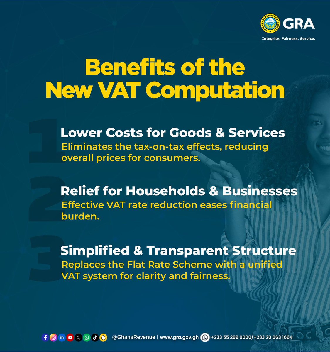 GhanaRevenue's tweet photo. Fair tax, clear rules - embrace the benefits
#GRA #GhanaFIRST #VATReforms https://t.co/RPW4ToswjU