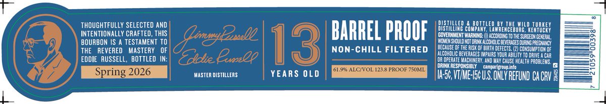 TheBourbonNews's tweet photo. New Label Approval: Russell’s Reserve 13 Year, Spring 2026, Eddie Russell’s 45th Anniversary 

#bourbon #whiskey https://t.co/asQZ3QXsCD