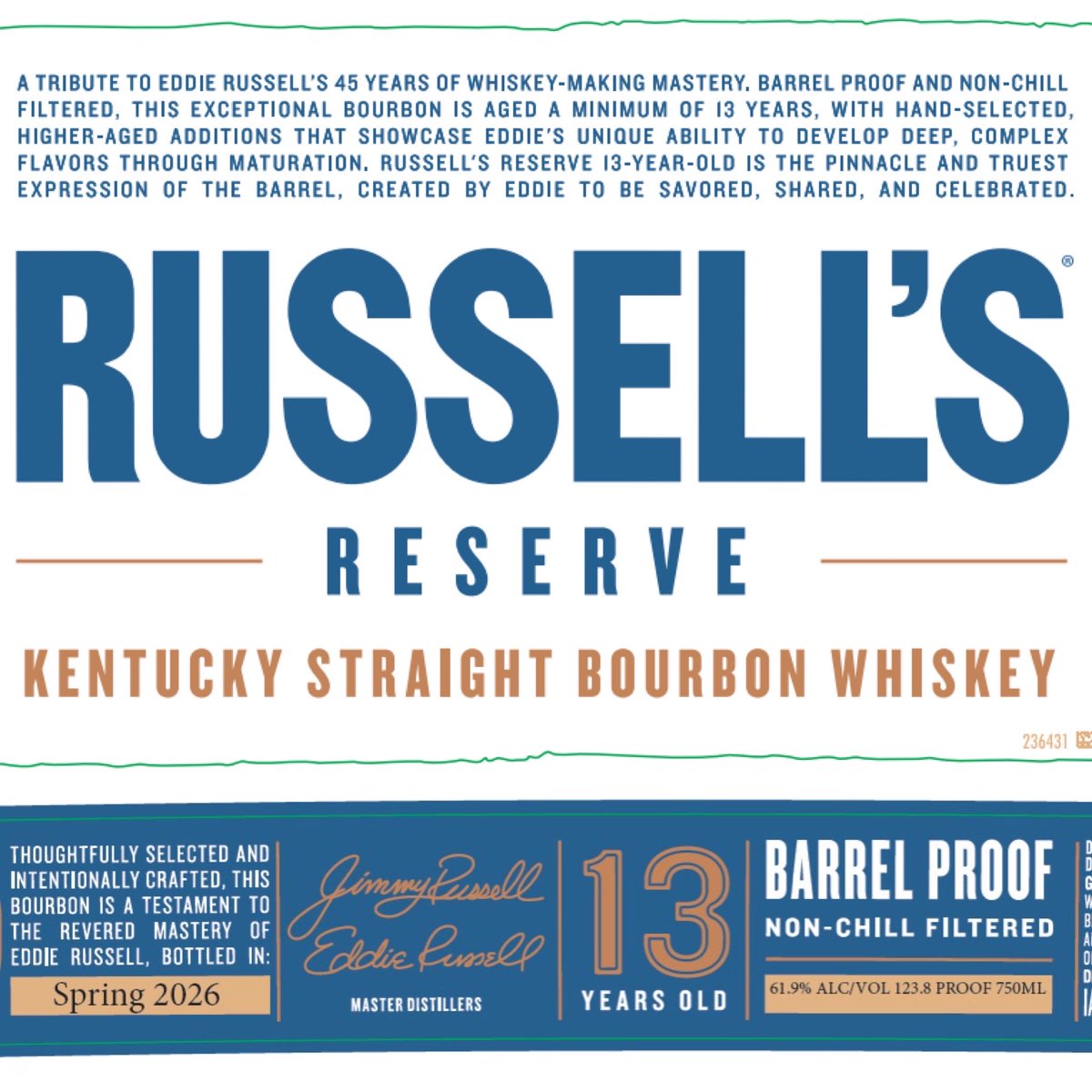 TheBourbonNews's tweet photo. New Label Approval: Russell’s Reserve 13 Year, Spring 2026, Eddie Russell’s 45th Anniversary 

#bourbon #whiskey https://t.co/asQZ3QXsCD