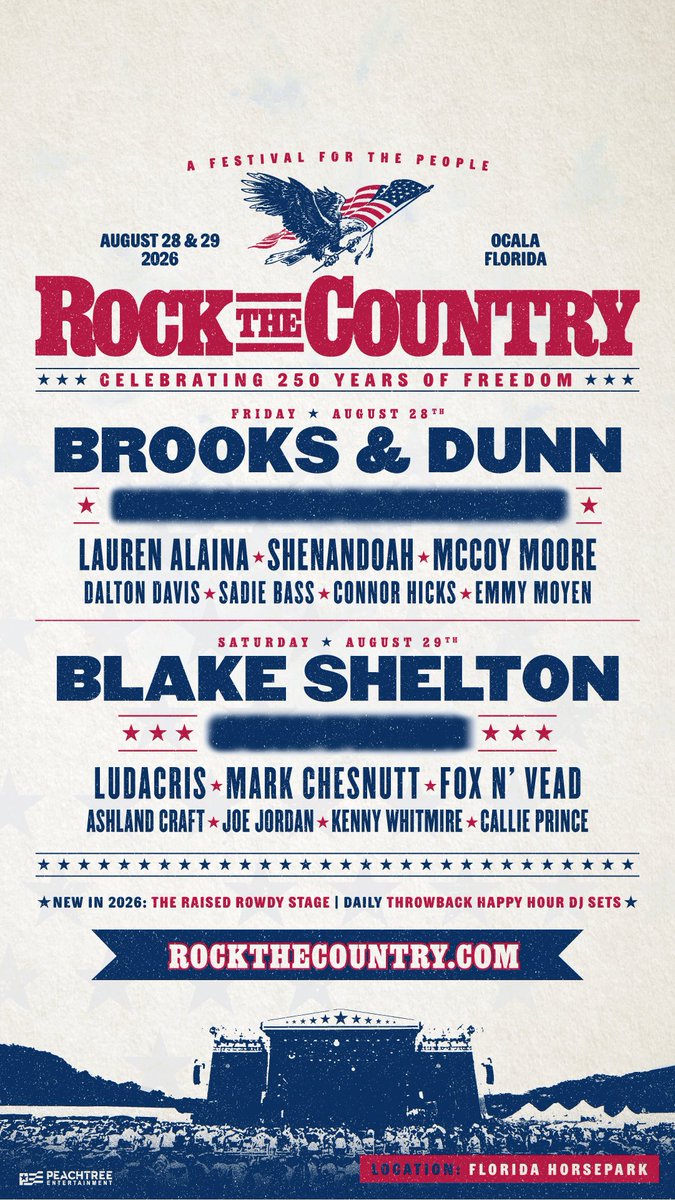Rock The Country 2026 Presale that starts Friday, January 16th at 11am local with code ROCKROW. Layaway plans available for all ticket types &amp; start at $2.50 down.