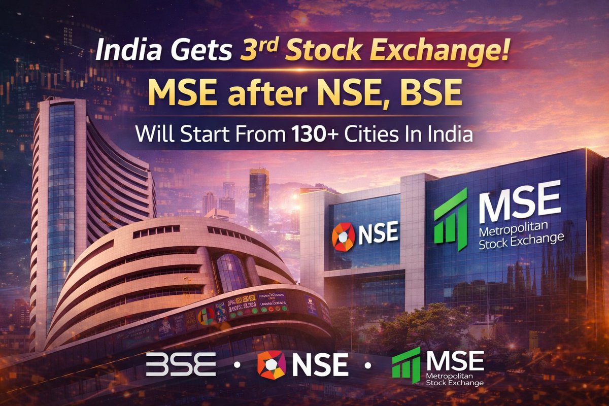 360ConnFinance's tweet photo. 🇮🇳 India got 3rd Exchange after NSE, BSE🏛️|📈 MSE goes nationwide across 130+ cities
#IndiaStockMarket #MSEIndia #MetropolitanStockExchange #NSE #BSE #CapitalMarkets #FinancialInclusion #MarketExpansion #InvestInIndia #StockExchanges #FinTechIndia #IndianEconomy #indiagdp #nasdaq https://t.co/EsYR5FE7Ck
