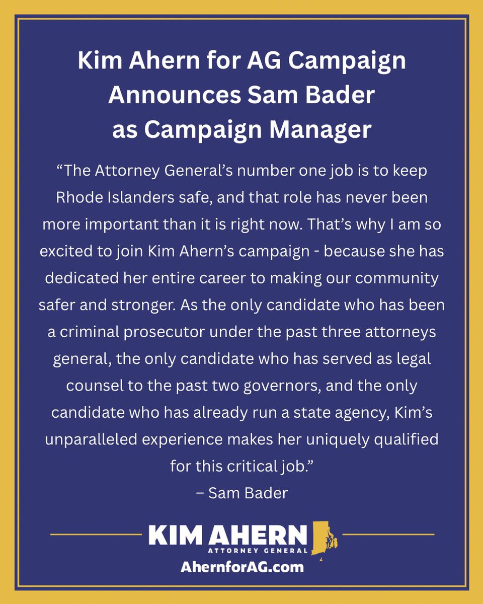 AhernForAG's tweet image. Thrilled to welcome @SamCBader to the team as our Campaign Manager!

Read more about Sam on our website's News feed (ahernforag.com/news).