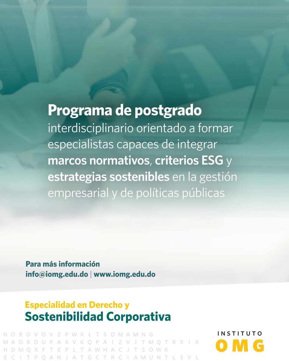 Adquiere una formación orientada a comprender y aplicar las estrategias clave para la implementación efectiva de la sostenibilidad corporativa en las organizaciones, desde una visión ética y estratégica. 

Convocatoria abierta 🚀
Más info en 💻 iomg.edu.do/programa/edsc

#IOMG