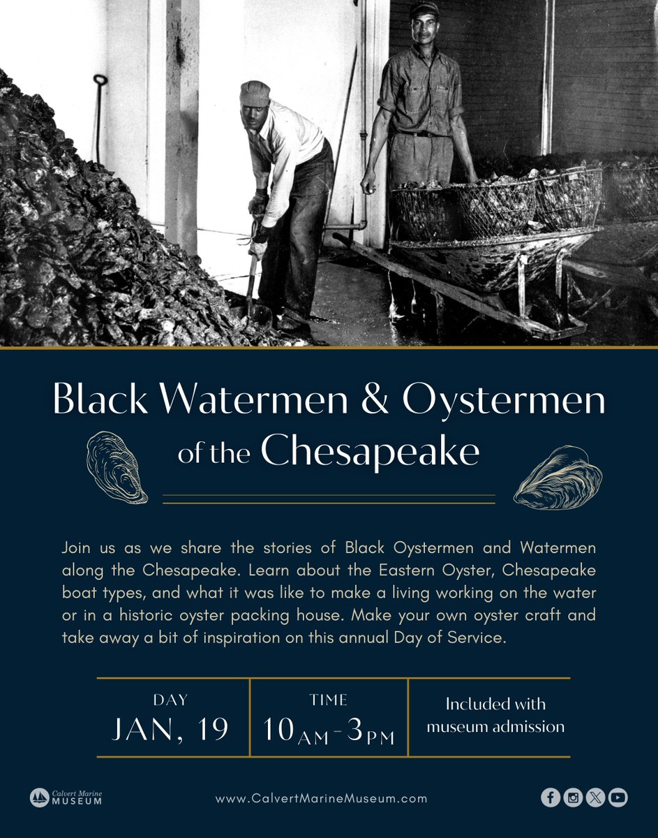 On Mon., Jan. 19 (10 a.m.–3 p.m.), CMM presents Black Watermen &amp; Oystermen of the Chesapeake. Learn about Black oystermen and watermen, the Eastern oyster, Chesapeake Bay boat types, and historic oyster packing houses as part of this annual Day of Service.