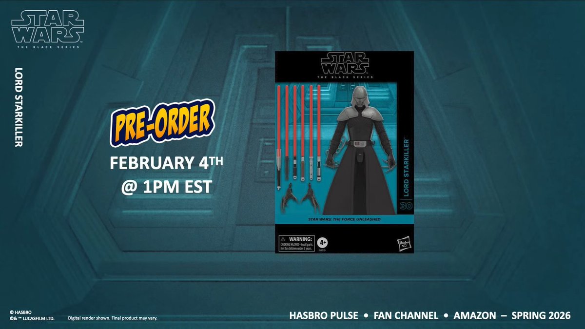 Daily_SWGames's tweet image. 🚨 Hasbro have revealed the Starkiller in Dark Lord Armor Black Series figure!

This Star Wars The Force Unleashed Figure will release in Spring. Pre-orders begin at 1pm ET on February 4th via Hasbro, fan channels and Amazon.