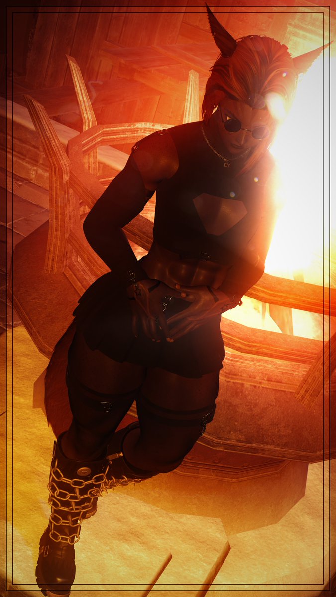 stratocat_tia's tweet image. "All units be advised, wild miqote spotted in various locations around Ishgard. Subject is not dressed for the weather but does not seem affected. Subject suspected melanistic orange. Observe but do not engage without backup."

#yorraposes | #gpose | #miqote | #StratoCatboy