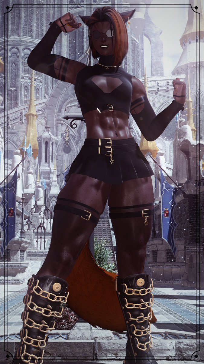 stratocat_tia's tweet image. "All units be advised, wild miqote spotted in various locations around Ishgard. Subject is not dressed for the weather but does not seem affected. Subject suspected melanistic orange. Observe but do not engage without backup."

#yorraposes | #gpose | #miqote | #StratoCatboy