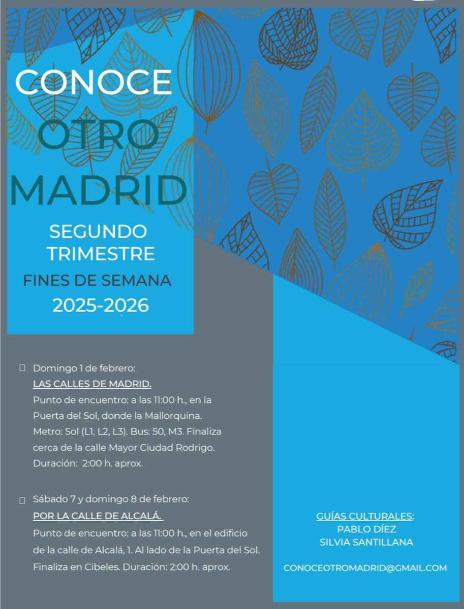 ConoceOtroMad's tweet image. ¡Lo bueno se hace esperar! Os presentamos nuestro programa trimestral de visitas culturales 2026 de CONOCE OTRO MADRID. Durante los próximos findes, habrá calles, jardines y algún barrio. Aquí, os adelantamos la temporada que iremos desgranando semana a semana. 👇
